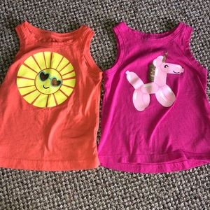 Two, size 2T tank tops for toddler girl in bundle.